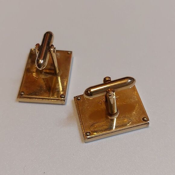 Vintage SWANK Framed Golf Clubs Golf Ball Cufflinks MOP Background Rectangle - Picture 3 of 6